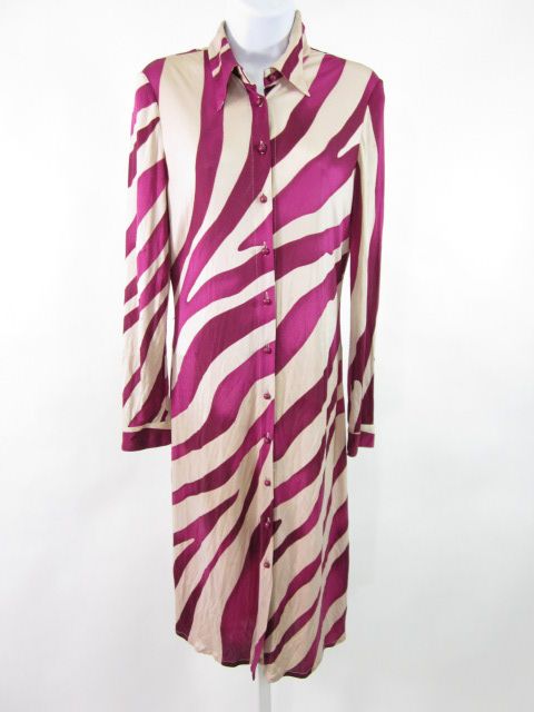 GIANNI VERSACE Purple Silk Zebra Print Shirt Dress 42  