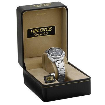 Helbros Ladies Diver Silver Tone Black Dial Watch  