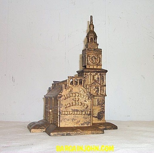 Cast Iron Independence Hall Antique Still Bank  