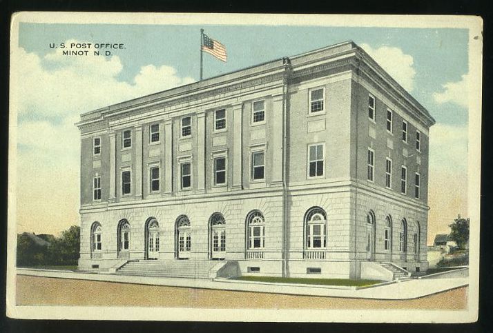 103007 US POST OFFICE MINOT ND NORTH DAKOTA POSTCARD 1915  