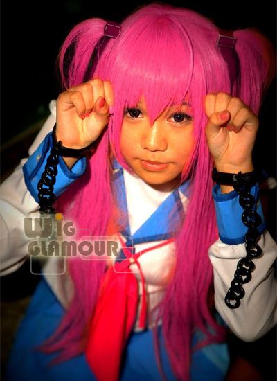 Angel Beats Yui Magenta Anime Cosplay Long Straight Hair Wig  