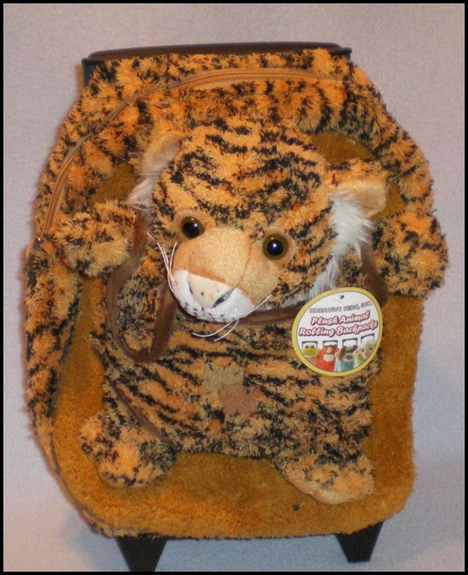 Kreative Kids Plush Animal Rolling Backpack Brown Tiger Trolley  