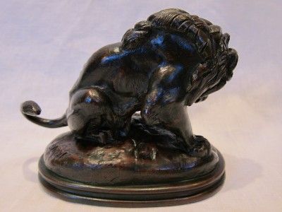 19th C. Antoine Louis Barye LION au SERPENT No 3 Bronze Statue 