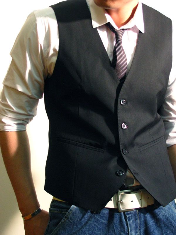 Mens Slim Fit Skinny Suit Dress Vest S1 Black US S/M/L  