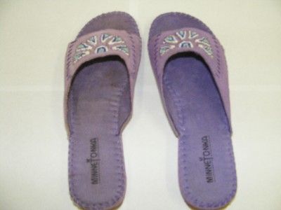 MINNETONKA WOMENS 5439 PURPLE WHIP BEADED SUEDE SLIDE SANDAL  