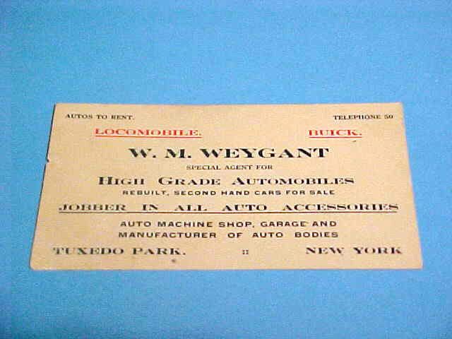 VERY VINTAGE CALLING/BUSINESS CARD W M WEYGANT AUTOMOBILES TUXEDO PARK 