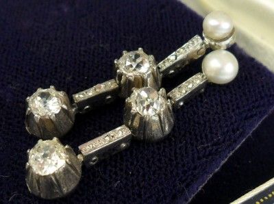 Gorgeous Platinum edwardian Diamond Pearl earrings  