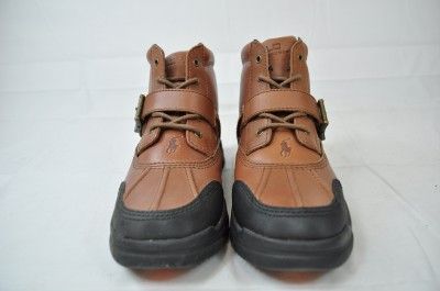 POLO RALPH LAUREN TYREK   BRANDY BROWN/BLACK LEATHER TODDLERS BOOT 12 