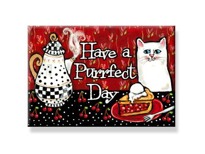 CAT Art Magnet Tea Party Coffee Cherries Kittie Kitty  