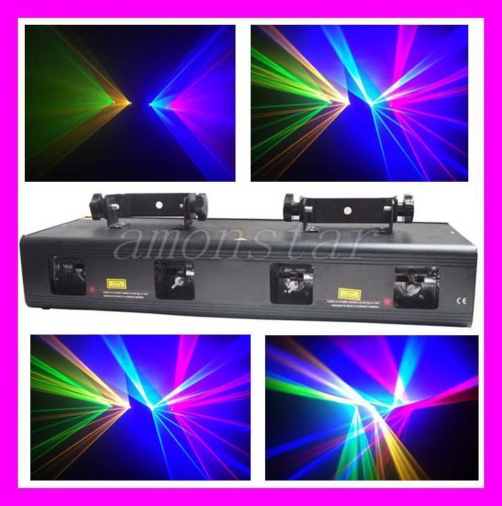 800mW 4 Heads 4 Colors RGBY Blue Laser Light Show DJ  