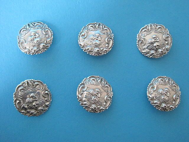 English Sterling Silver Buttons Kissing Cupid H/mark 1902  