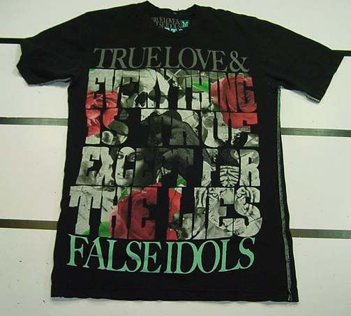 TRUE LOVE & FALSE IDOLS Text & Roses T SHIRT Sz Mens M  