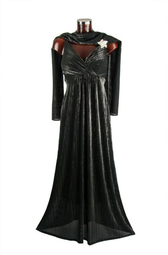 BLACK LONG MontyQ FORMAL EVENING PARTY MAXI DRESS GOWN & SCARF 