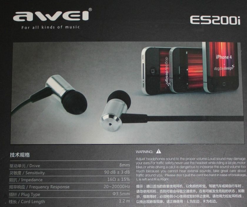 AWEI Brand ES200i Super Boss Earphone Gold Plated Jack  