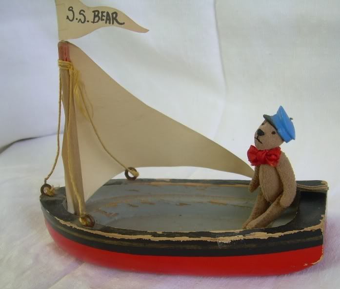 MINIATURE ooak artist TEDDY sailor in his boat ROOSEVELT BEAR CO by C 