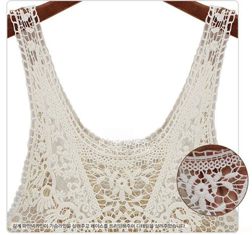 Vintage 60s Cream Summer Crochet Lace Crop Top Sz 6 8  