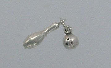 Sterling Silver BOWLING BALL & PIN, MOVABLE CHARM  