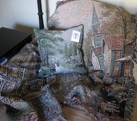 THOMAS KINKADE HOMETOWN EVENING THROW & PILLOW NWT  