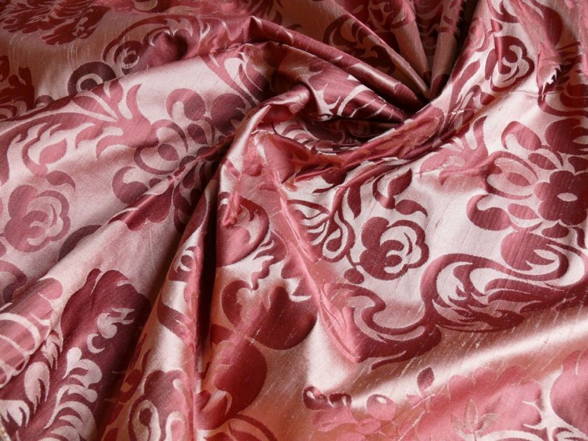 100% SILK DAMASK RAW TEXTURE FLORAL TERAROSE RED  