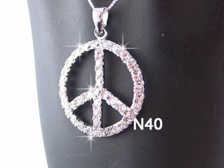 N40 SILVER BIG PEACE SIGN CZ WOMEN TEEN Necklace NEW$45  