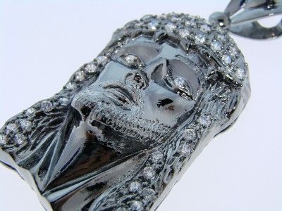 BLACK GOLD FINISH MENS JESUS FACE CZ PAVE CHARM+FRANCO  