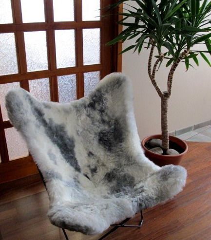   SHEEPSKIN DESIGNER CHAIR/ So UNIQUE~CREAM with black spots  