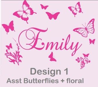 Custom Name Bedroom Wall Sticker with Butterflies Personalised Decal 