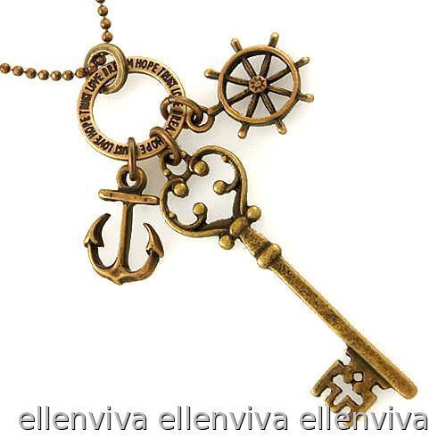 Boat Steering Wheel Anchor Key Necklace New #ne258cp  