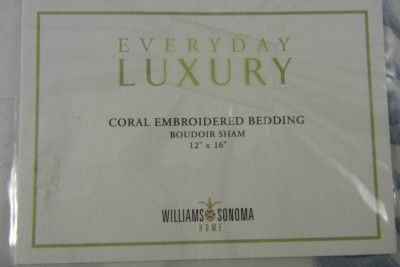 WILLIAMS SONOMA HOME CORAL EMBROIDERED BEDDING BOUDOIR SHAM NEW IN 