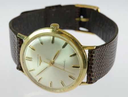 LONGINES SWISS AUTOMATIC 14K GOLD WRIST WATCH CALF SKIN  