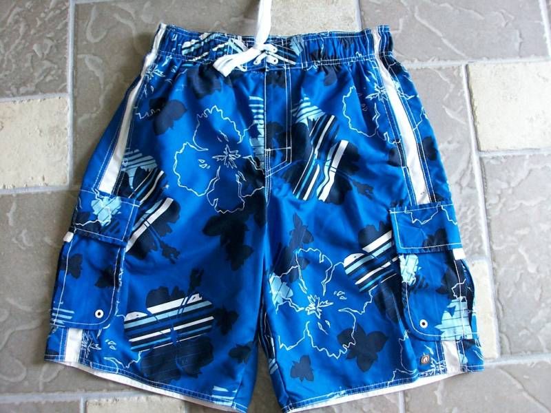 NEW HANG TEN FLORAL CARGO SWIM SHORTS TRUNKS MENS M  