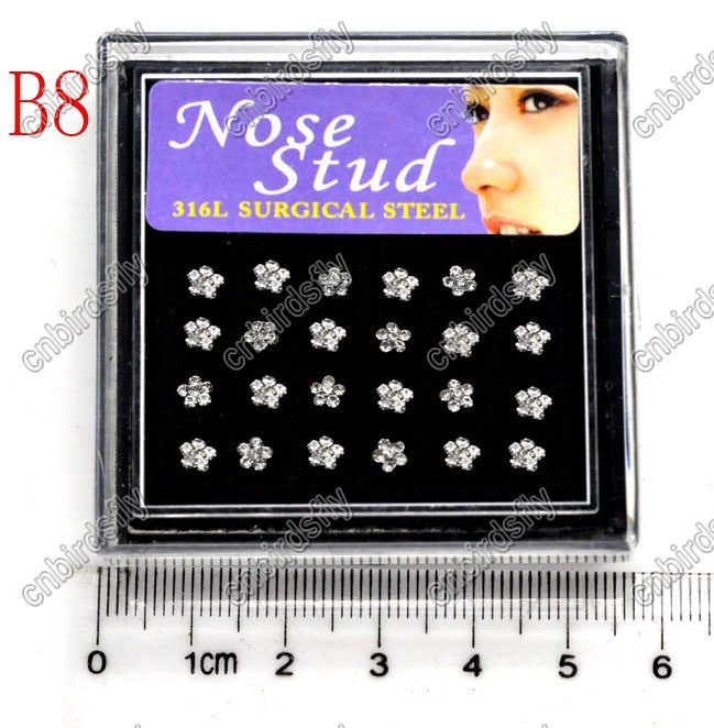 12style nose stud Nostril pierced bull ring +display  