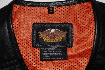 HARLEY DAVIDSON BLACK LEATHER EMBROIDERED MOTORCYCLE VEST WOMENS S 