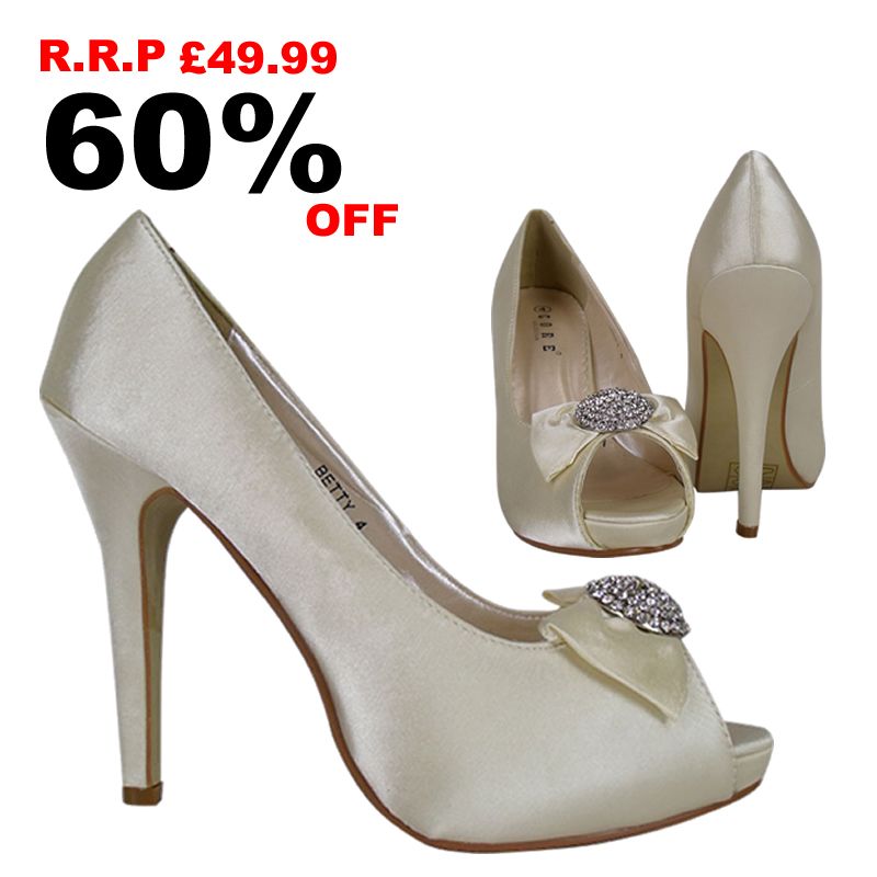   Satin Stiletto High Heel Diamante Peeptoe Bridal Ladies Shoes  