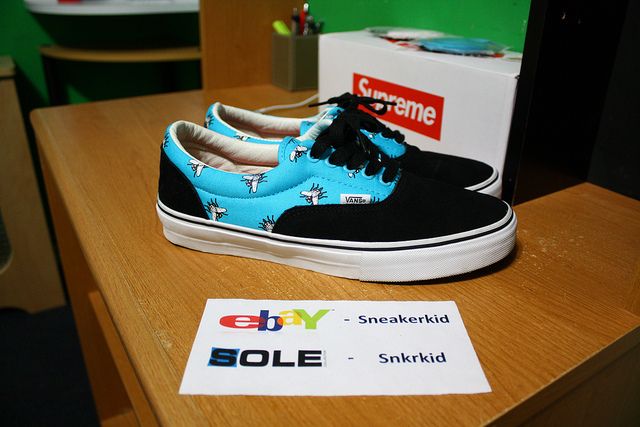 FW11 Supreme x Vans Era Blue Black Burgundy  Sz 8.5  5 Panel Box 