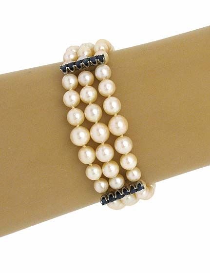 LOVELY 14K GOLD & AKOYA PEARL SAPPHIRE DIAMOND BRACELET  