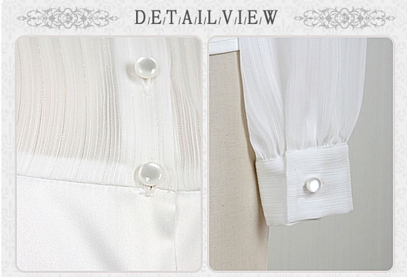 White Long Sleeves Shining Chiffon Blouse with ribbon Size XS,S,M 