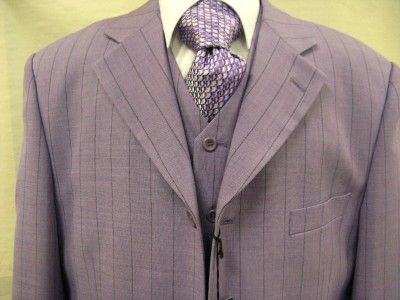 New Georgio Brutini Fashion 3 Pc Suit w/Vest Purple Pinstripe 4 