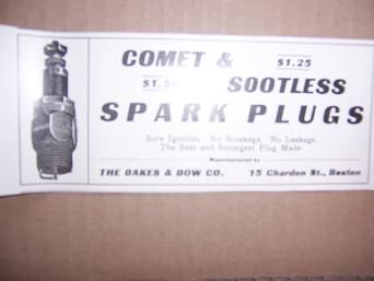 1910 Comet Sootless Spark Plug Ad Oakes Dow Boston n  