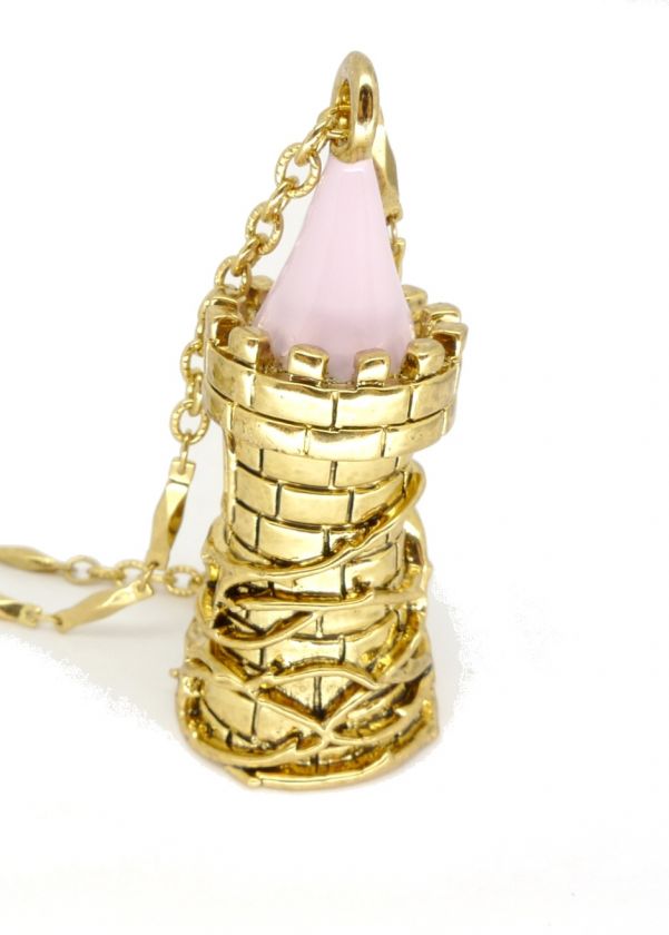 Disney Couture Icon Gold Castle Tower Perfume Bottle Necklace  
