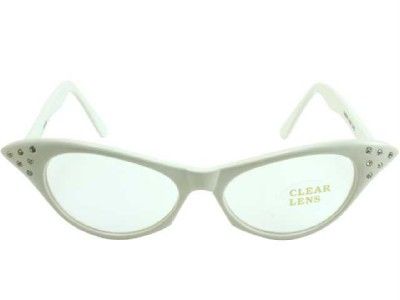 OFF WHITE 50s CAT EYE SUNGLASSES ROCKABILLY CRY BABY  