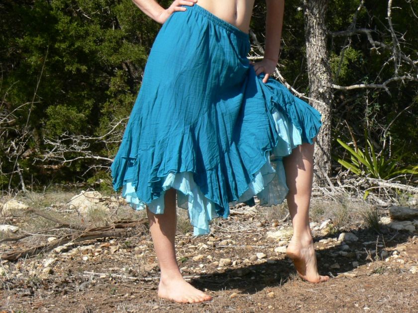   Gypsy Skirt Renaissance Pirate Costume Belly Dancer Hippy Blue  