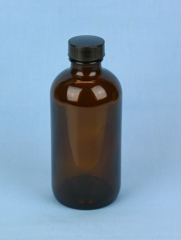 BOSTON ROUND AMBER SOLUTION BOTTLE w/ CAP 240 mL / 8 oz  