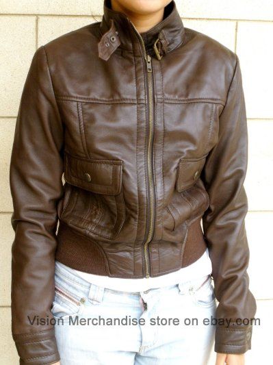 NWT Womens Cropped Bomber Leather Jacket Style # 2100  