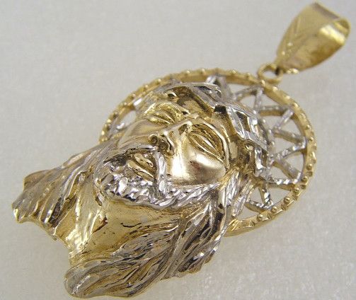   GOLD DIAMOND CUT LARGE CHRIST JESUS HEAD HALO RELIGIOUS CHARM PENDANT