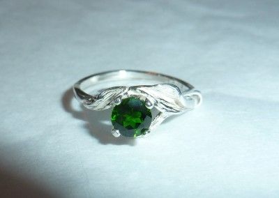 925 Silver Three Leaf Ring Sz 6.75 Chrome Diopside Stunning Stone 