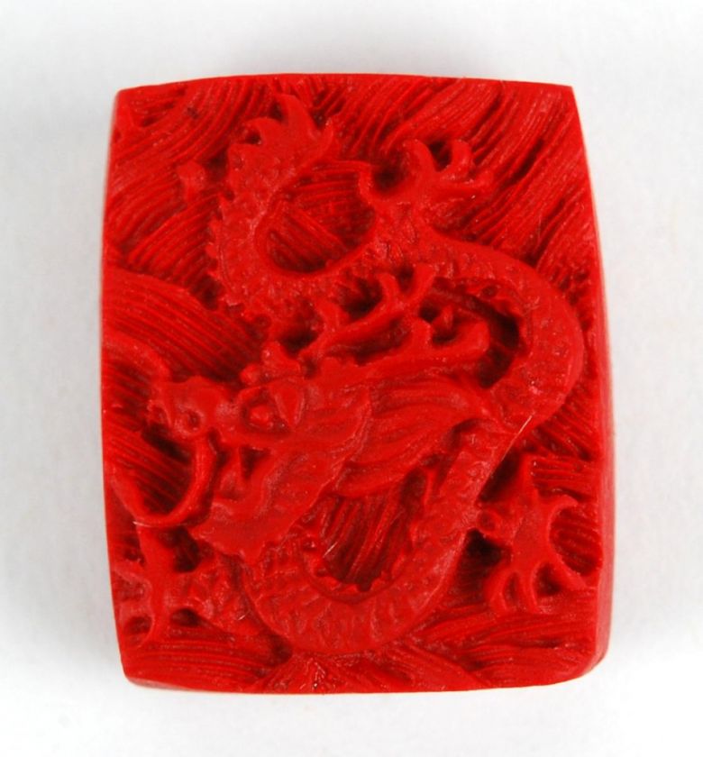 CINNABAR BEAD RED 5 LOT Square Dragon Jewelry Gift 22mm  