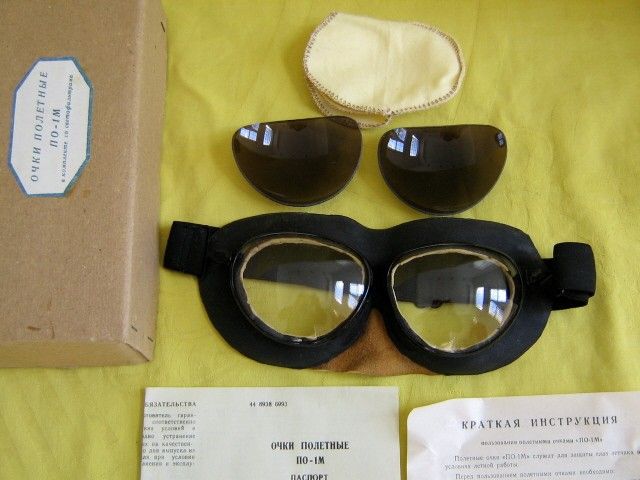 1988 Original Soviet AF Pilot Genuine Leather Helmet+PO1M Goggles Set 