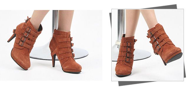 Women Leather suede buckle platform ankle booties boots  