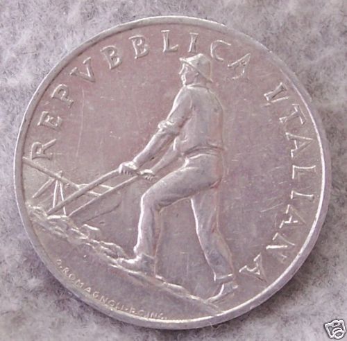 1949 Italy 2 Lire Plow Wheat Giuseppe Romagnoli ws  